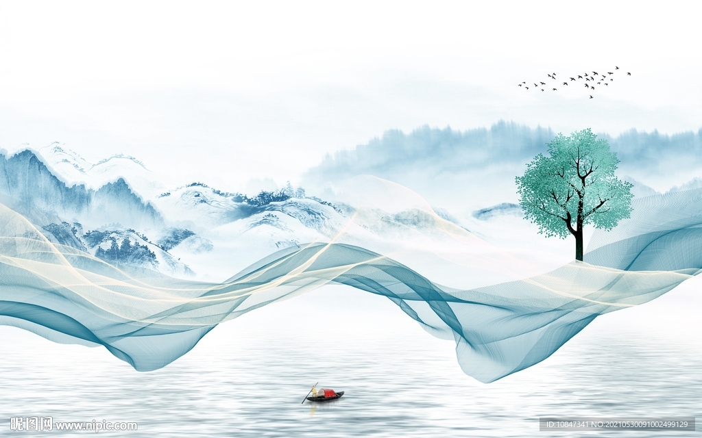 现代新山水无框画 tif分层