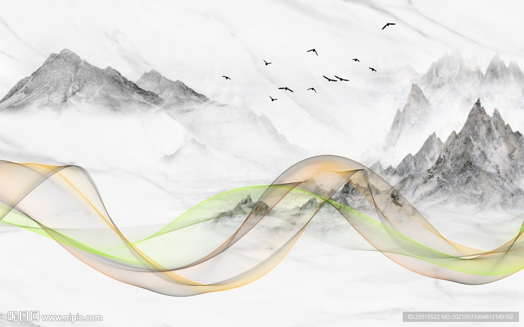 曲线新中式背景墙