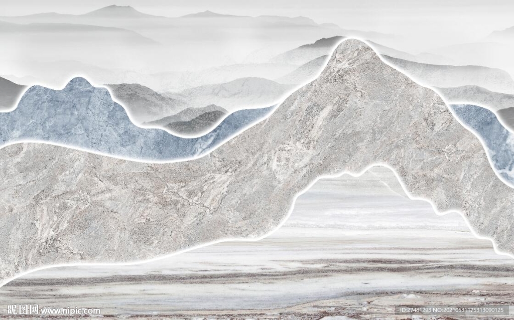 轻奢风简约大理石山水抽象山水画