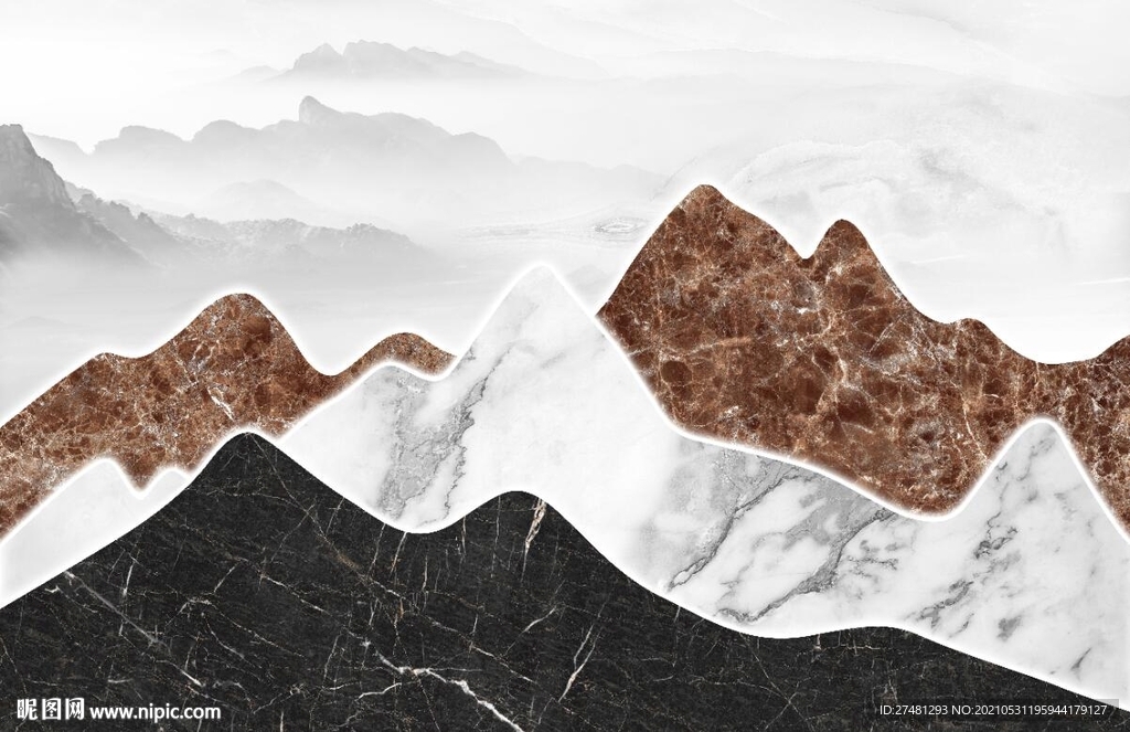 轻奢风大理石抽象水墨山水画