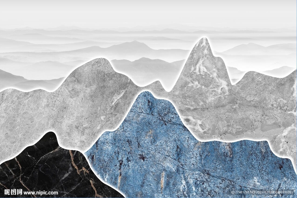 轻奢风大理石抽象水墨山水画