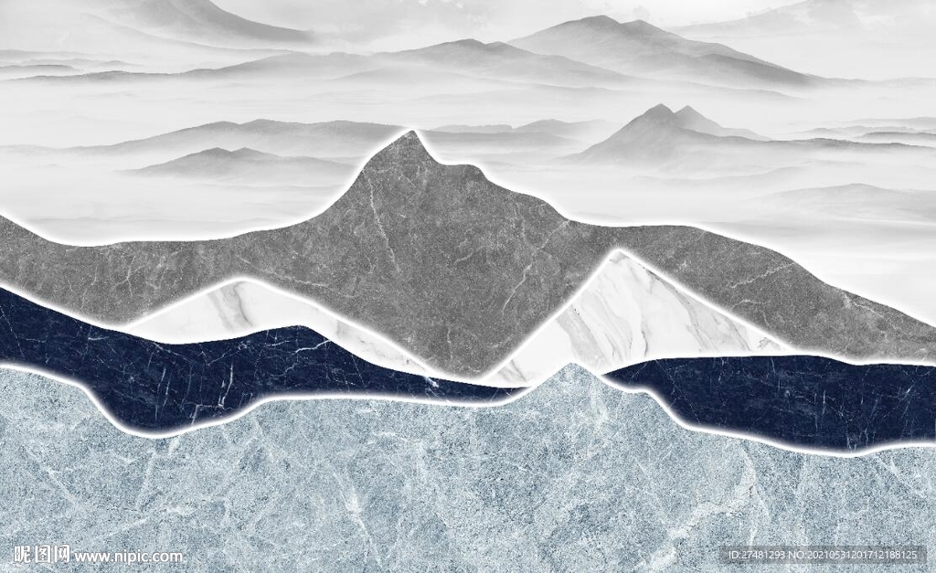 轻奢风大理石抽象水墨山水画