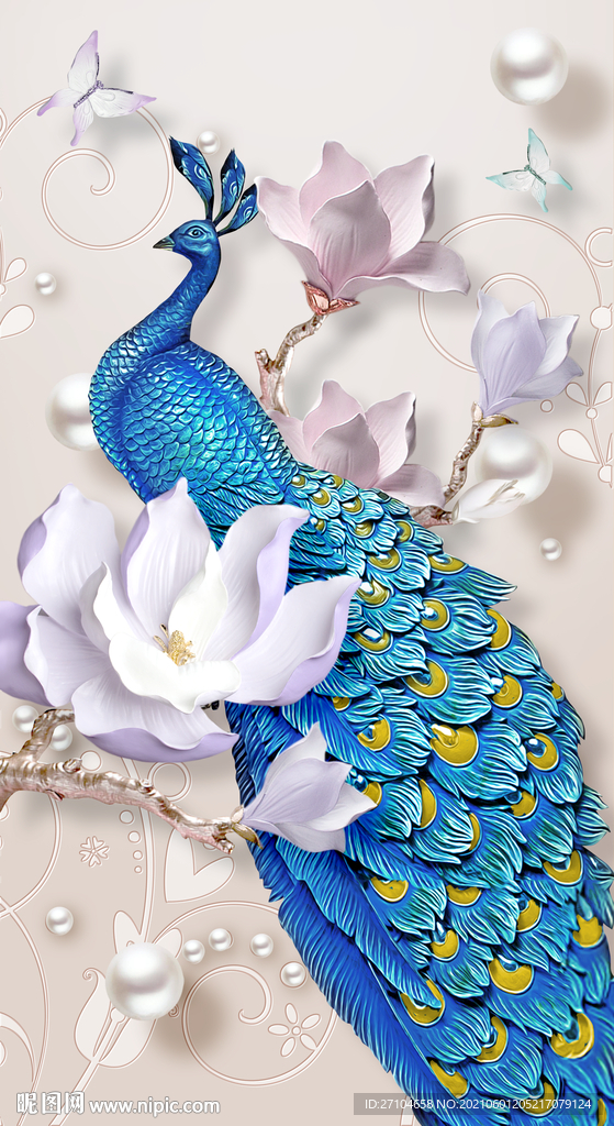 浮雕孔雀玉兰花珠宝玄关