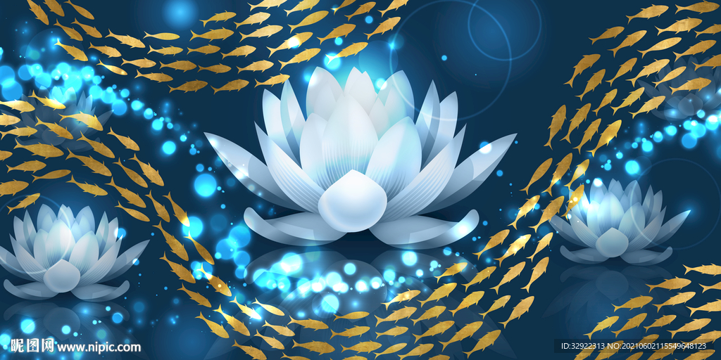 荷花金鱼装饰画