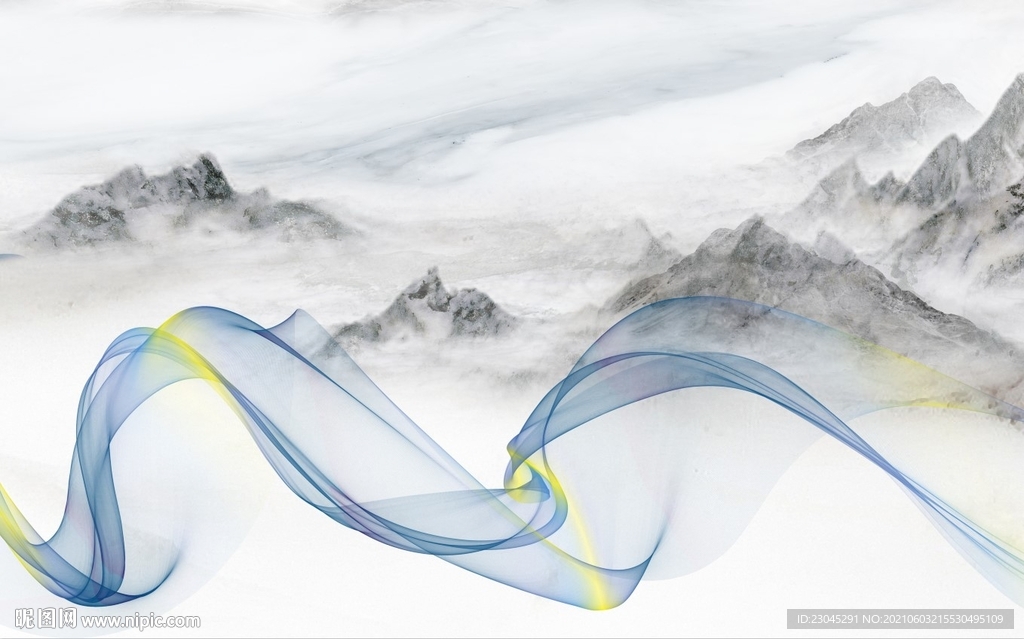 缥缈曲线新中式背景墙