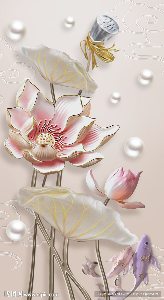 新中式浮雕荷花玄关