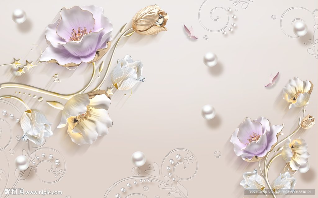 珠宝浮雕立体简约郁金香背景墙