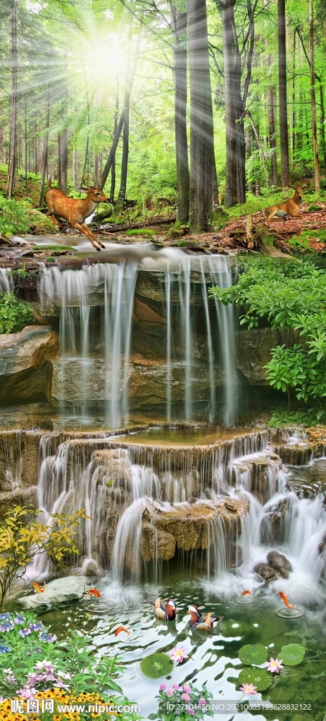 流水生财树林风景