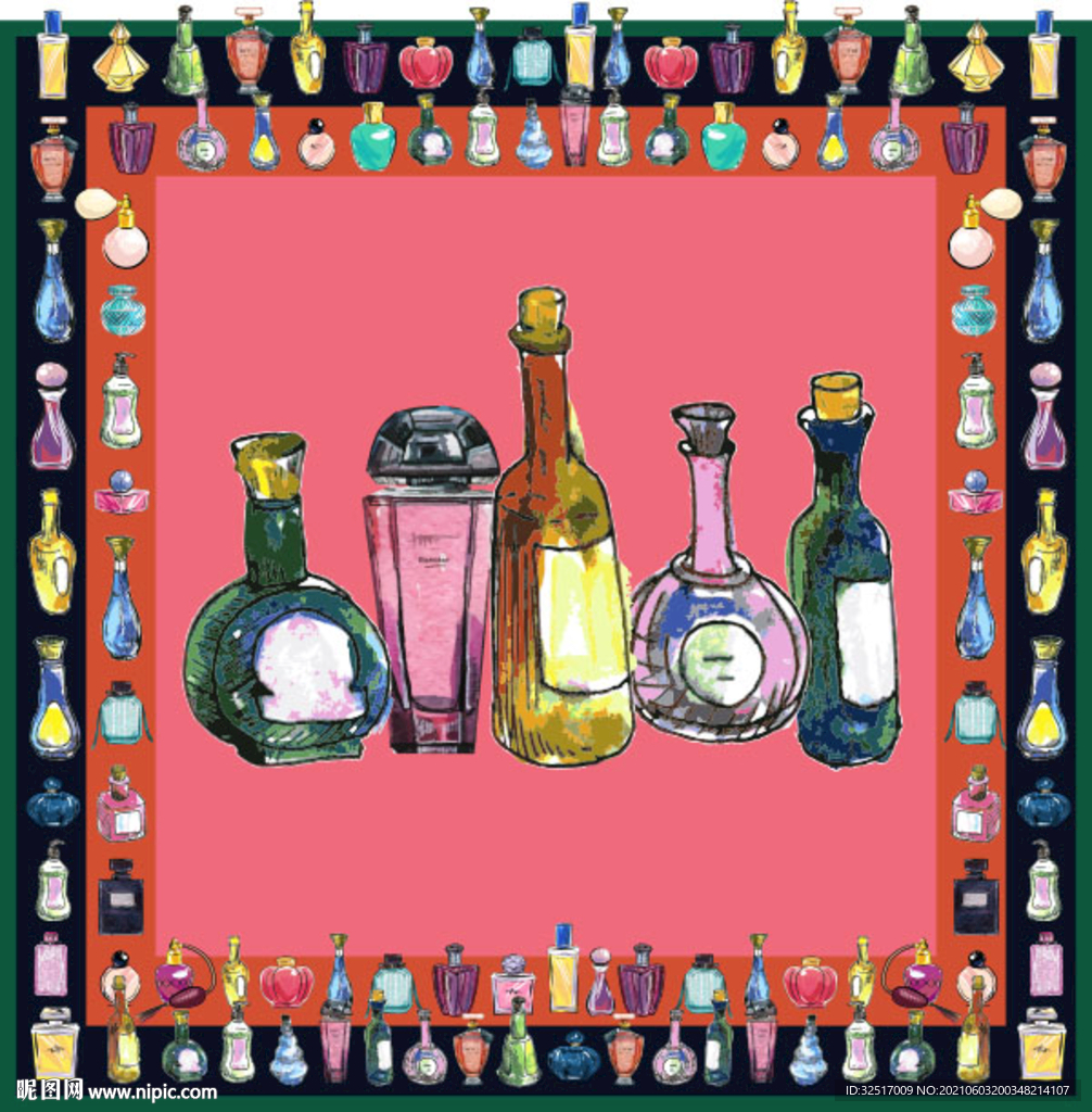 瓶子方巾 数码印花