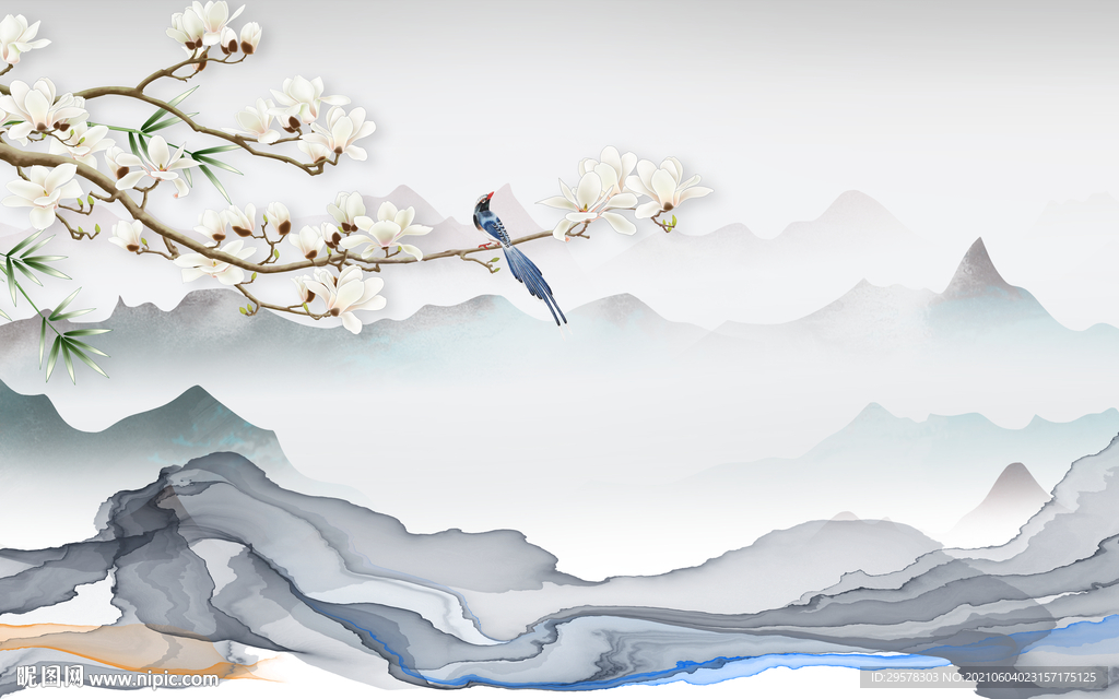 大气 新款中式山水 tif分层