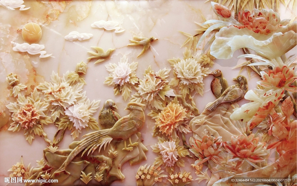 立体荷花电视背景墙