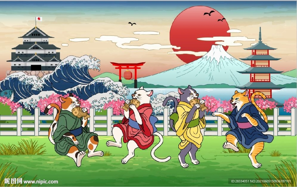 浮世绘日本料理餐饮背景墙壁画