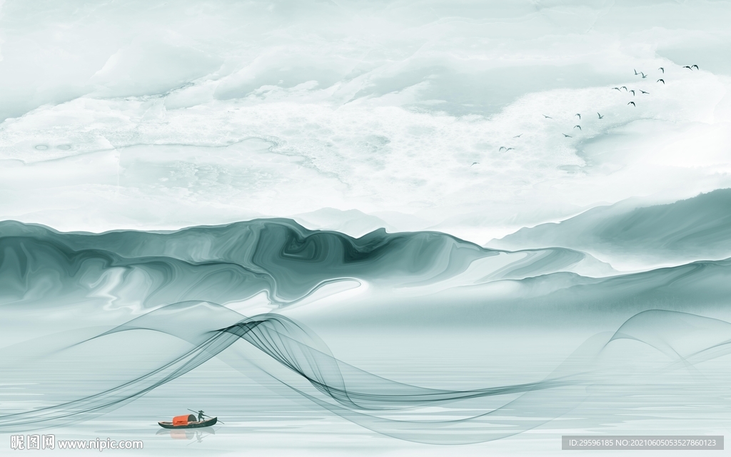 最新中式山水墙画 TIF分层