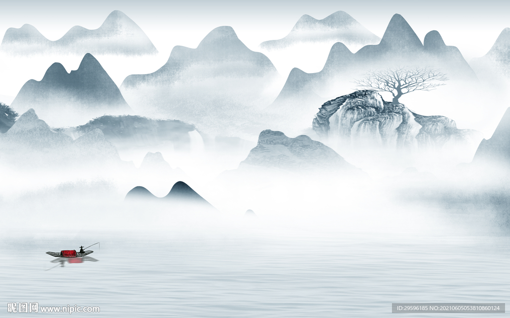 人气中式山水墙画 TIF分层