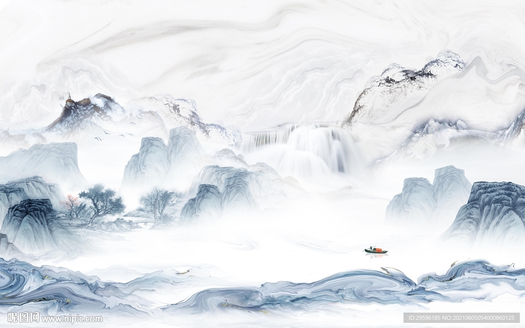 新款中式山水墙画 TIF分层