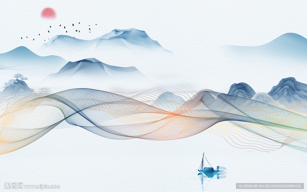 意境 中式山水墙画 TIF分层