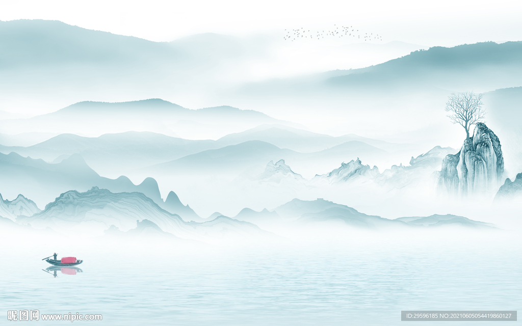 大气中式山水墙画 TIF分层