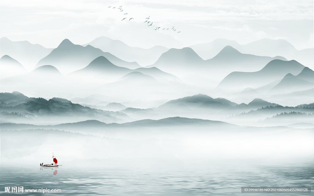 新中式山水墙画 TIF分层