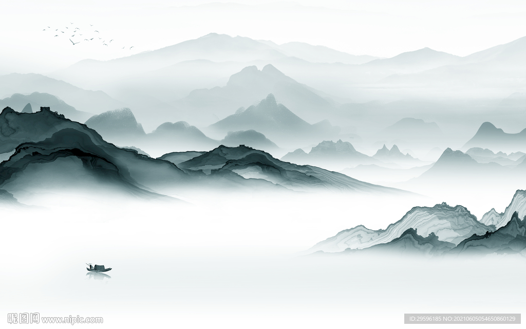 高档 中式山水墙画 TIF分层