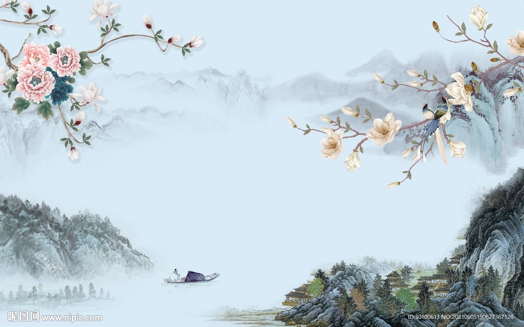 花鸟爆款山水墙画 TIF分层