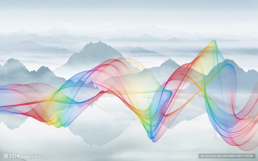 彩虹曲线抽象山水背景墙