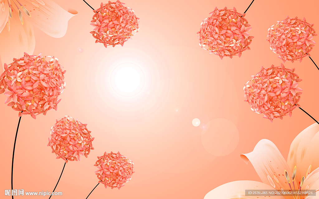 现代蒲公英百合电视背景墙