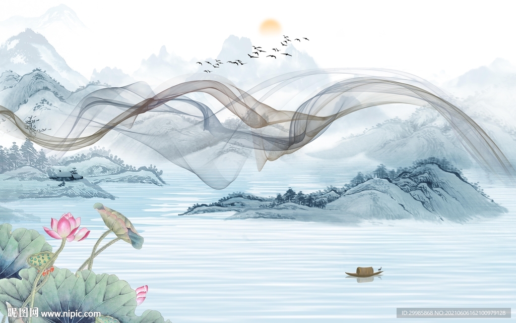 新中式山水新款画 tif分层 