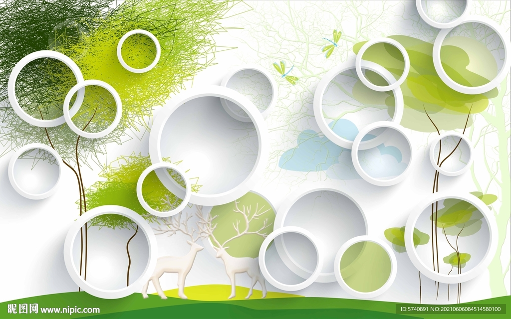 立体白色圆环小清新背景墙