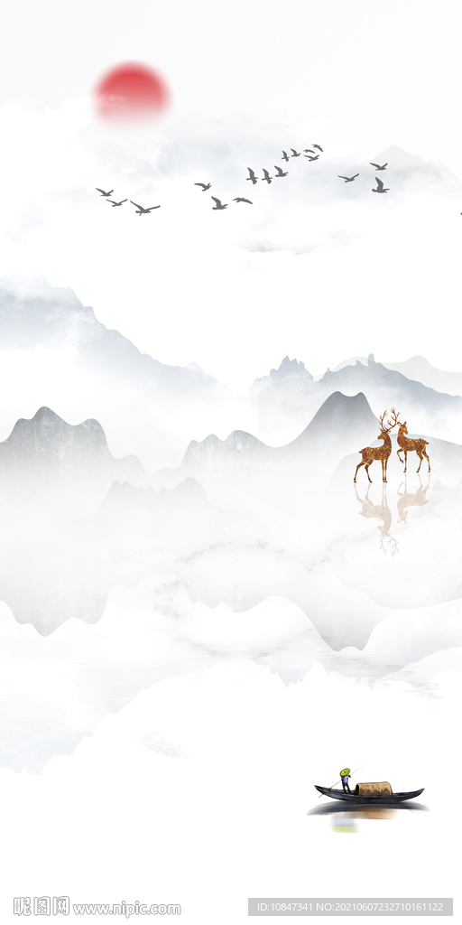 新中式玄关山水画 TIF分层图