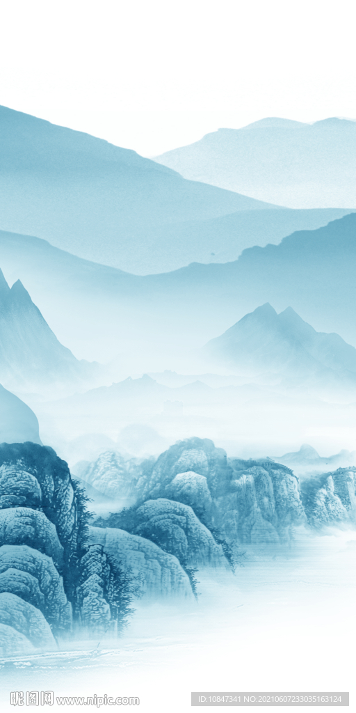 蓝色 山水唯美玄关 TIF分层