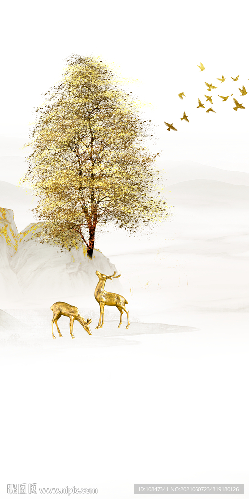 麋鹿山水唯美玄关 TIF分层