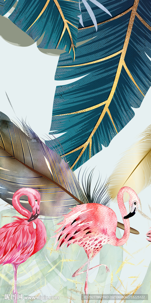 火烈鸟玄关无框画 TIF分层画