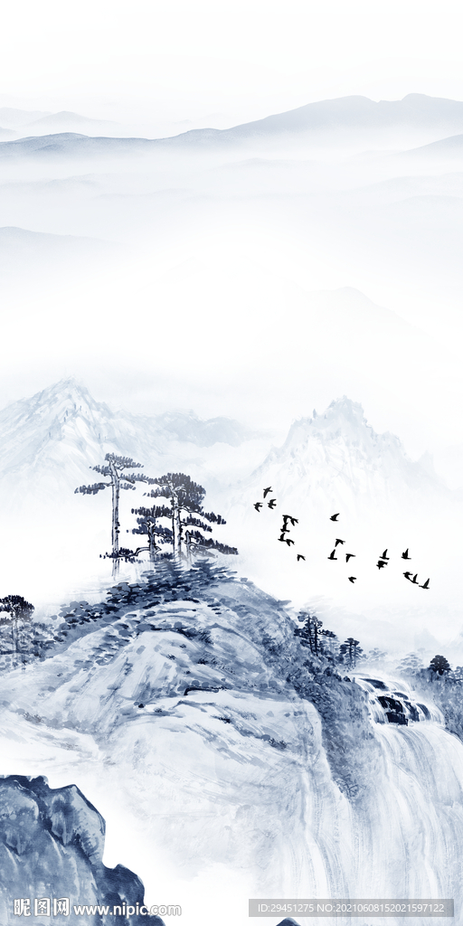 蓝色新品山水 分层TIF文件