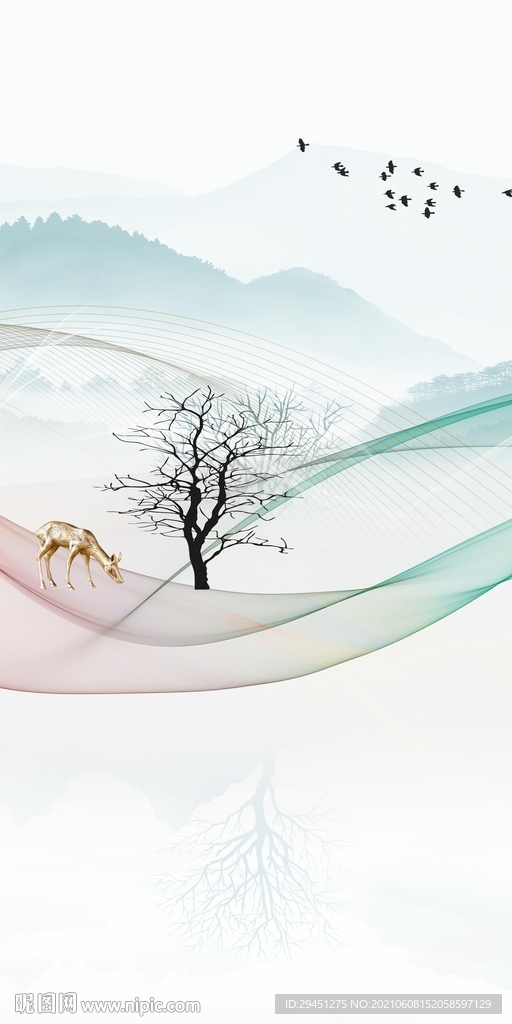 新款山水画玄关 分层TIF图