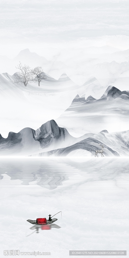 无框画玄关唯美山水 分层文件 