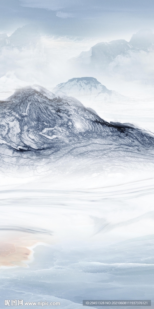 蓝色 山水新玄关 TIF分层画