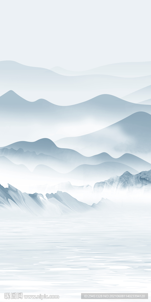 蓝色山水简约玄关 TIF分层