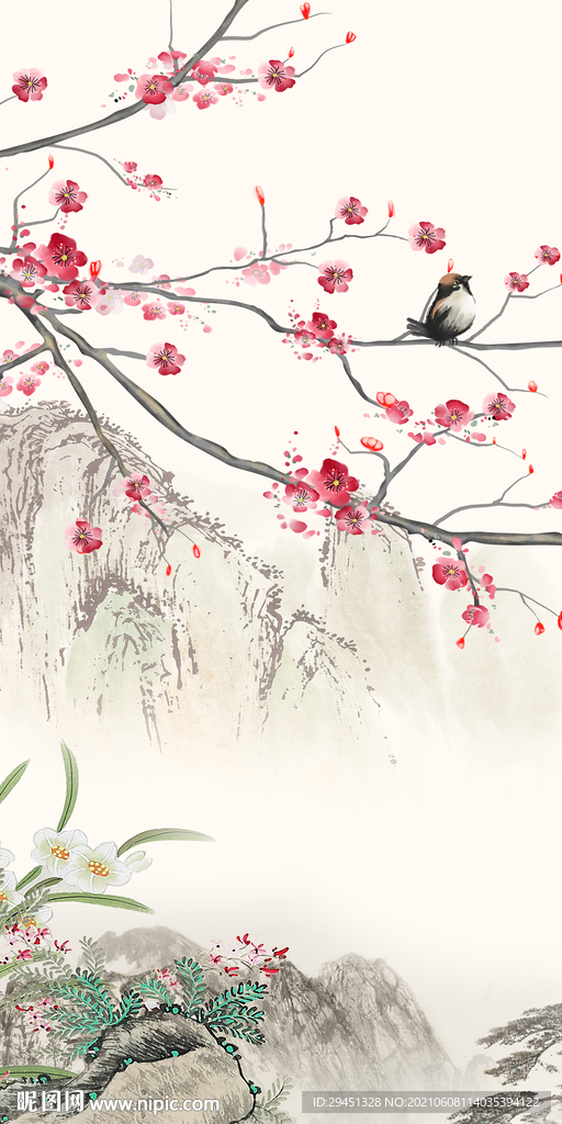 花鸟山水简约玄关 TIF分层