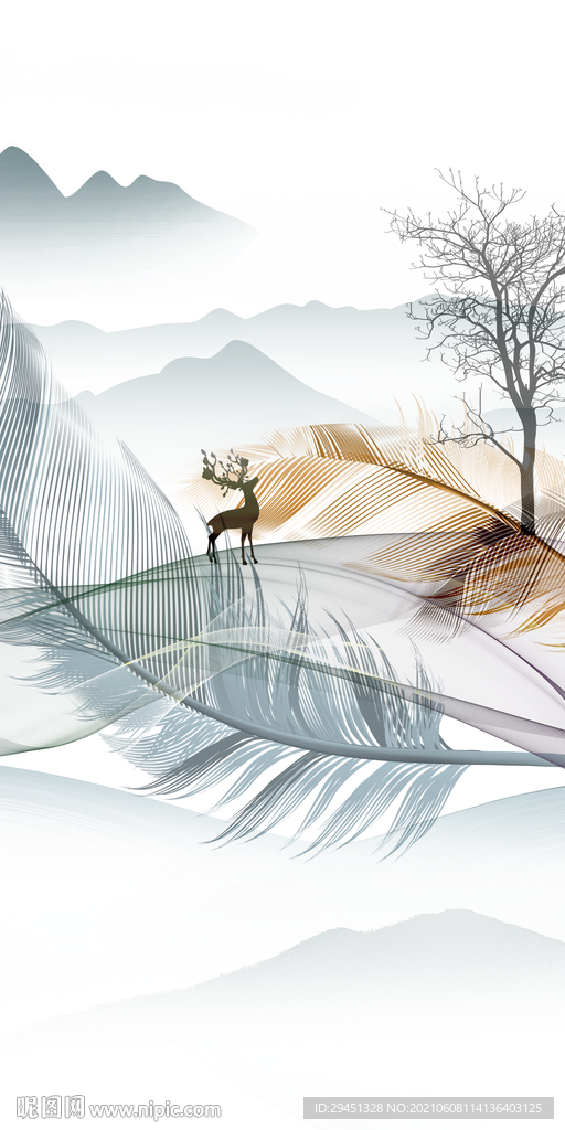 羽毛山水简约玄关 TIF分层