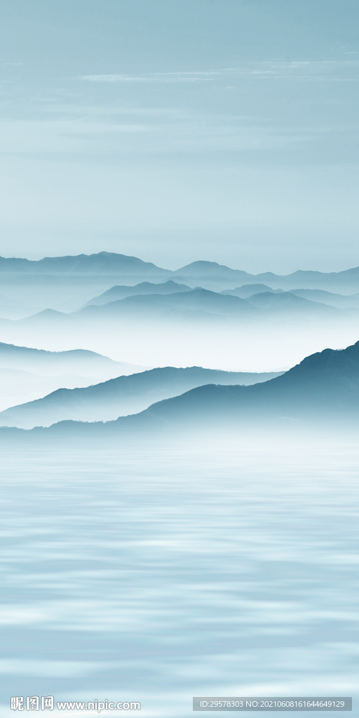 蓝色中式唯美山水 TIF分层