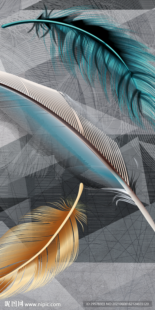 羽毛新无框画玄关 TIF分层