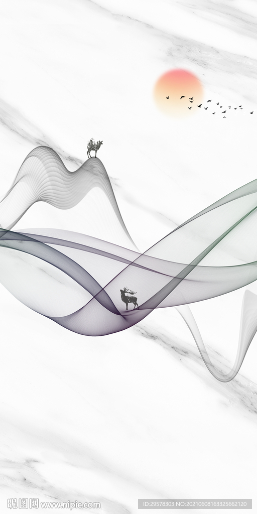 线条 中式唯美山水 TIF分层