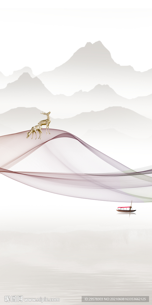 简约玄关背景山水 tif分层