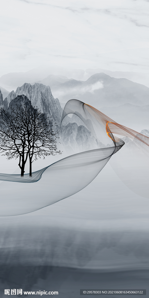 大气 中式唯美山水 TIF分层