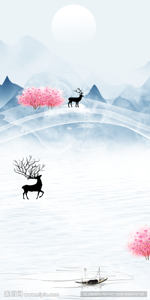 麋鹿 山水唯美玄关 TIF分层