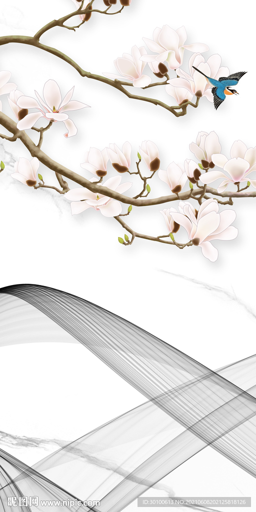 花鸟无框山水画 tif分层图