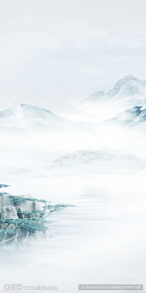 中国风无框山水画 tif分层图