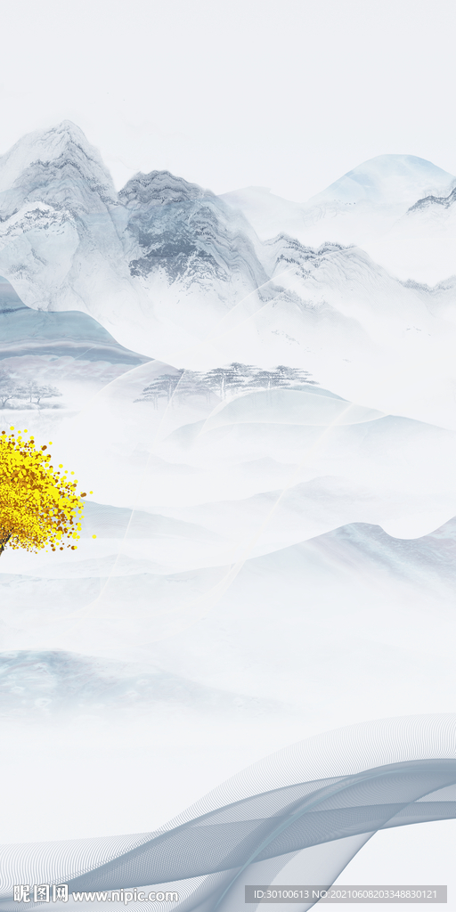 人气无框山水画 tif分层图