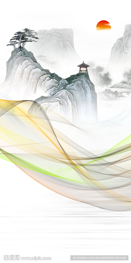 中式无框山水画 tif分层图