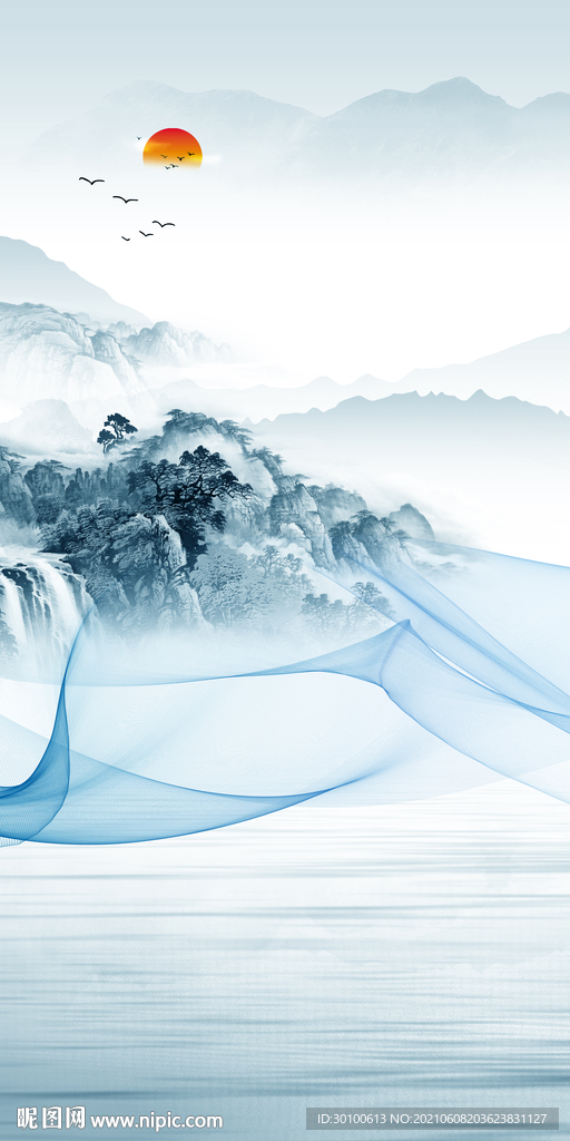 意境 无框山水画 tif分层图